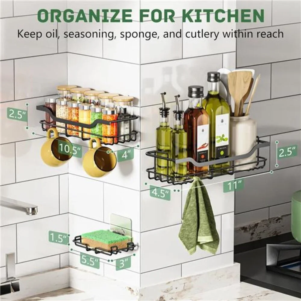 Shower Caddy 3-Pack, Adhesive Shower Organizer with Soap Holder